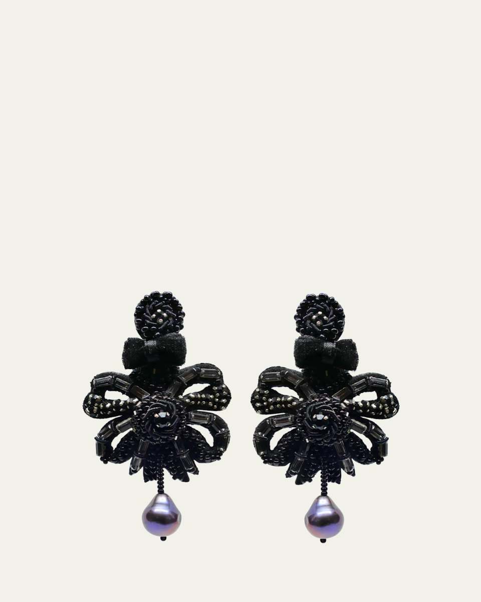 Beaded Bow Clip-On Earrings